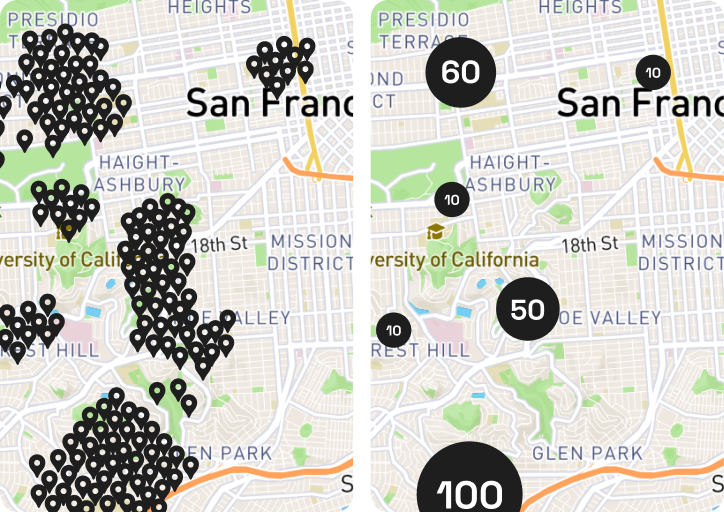 How to display a large number of objects on a map when creating map-based apps