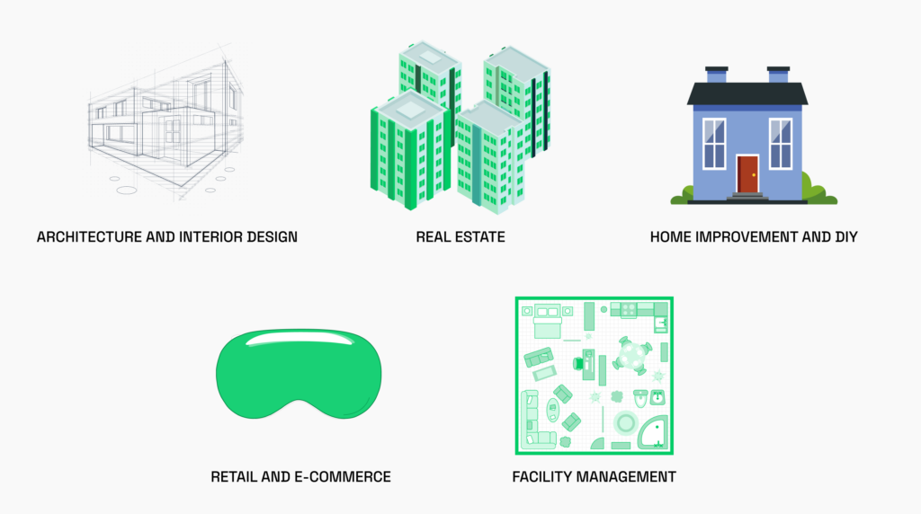 Top use cases for apps utilizing Apple RoomPlan: architecture, real estate, home improvement, retail, or facility management, hire roomplan apple developer