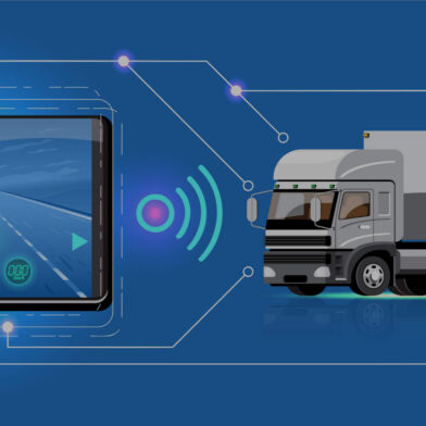 AI agent decision network overlaid on a fleet vehicle